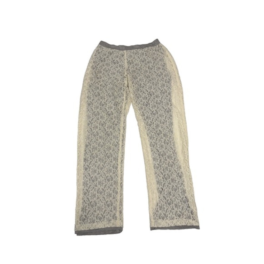 Floral Lace Festival Boho Straight Leg Pants Womens S Whimsical Stretch Pull On